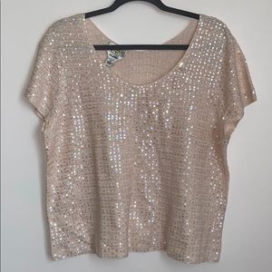 Talbots Hand Knit Blouse Shimmer Pink Sz 1x